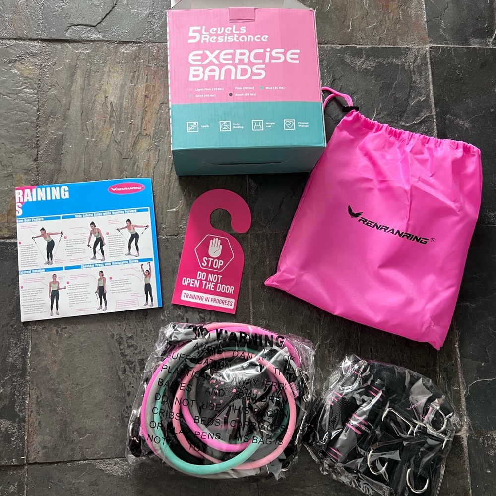 Renranring Exercise Bands Set with Pink Bag